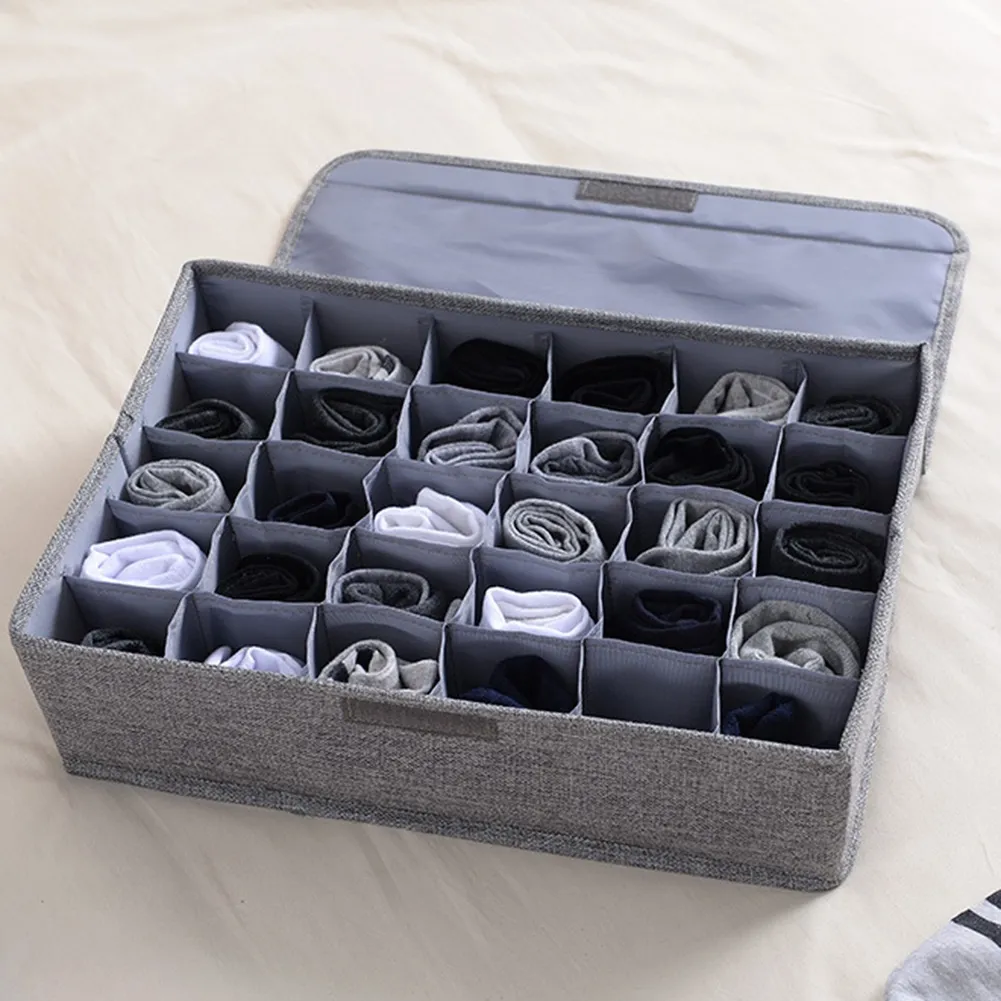 Underwear Socks Storage Organizer with Lids Foldable Closet Drawer Divider 24 Cells, Storage Box for Socks Underwear