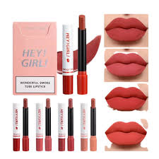 4 in 1 HengFang Korean Matte Lipstick Pack, Set of 4 Hey Girl smoke tube Moisturizing Long Lasting Waterproof Lipstick Women Make up Red, brown, pink, peach Velvet Cosmetic Lipsticks set