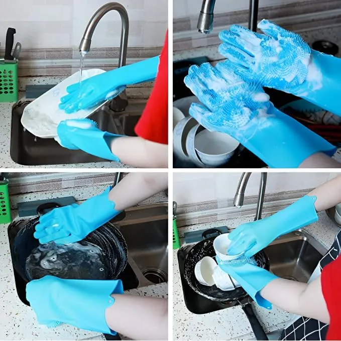 Reusable Magic Dish washing Gloves with scrubber, Silicone Cleaning, Scrub Gloves for Wash Dish, Car Washing, Kitchen, Bathroom Multipurpose Usage