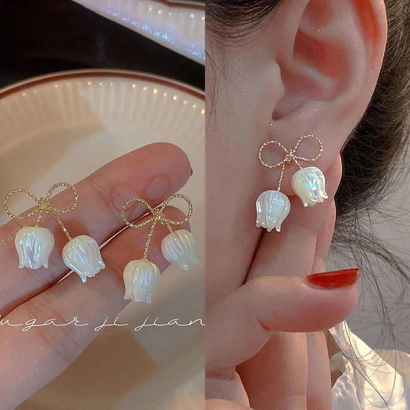 White Flower Earrings - Korean Jewellery S925 Needle Beautiful Earings for Girls - New Design Korean Jewellery For Girls